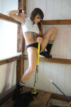 Amy slips off her bra to leaving her in just her sports socks and pumps