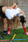 Cat pins Kayleigh to the ground