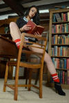 Ali slowly slips off her sexy uniform showing her sexy red lingerie