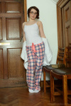 Victoria slips off her cute pajamas, white panties & white ankle socks