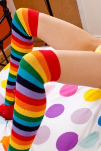 UKTeaze: Lexi in 4" heels, rainbow stocking and nothing else