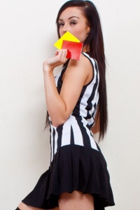 UKTeaze: Lexi is a referee who is handing out red cards to the naughty football boys
